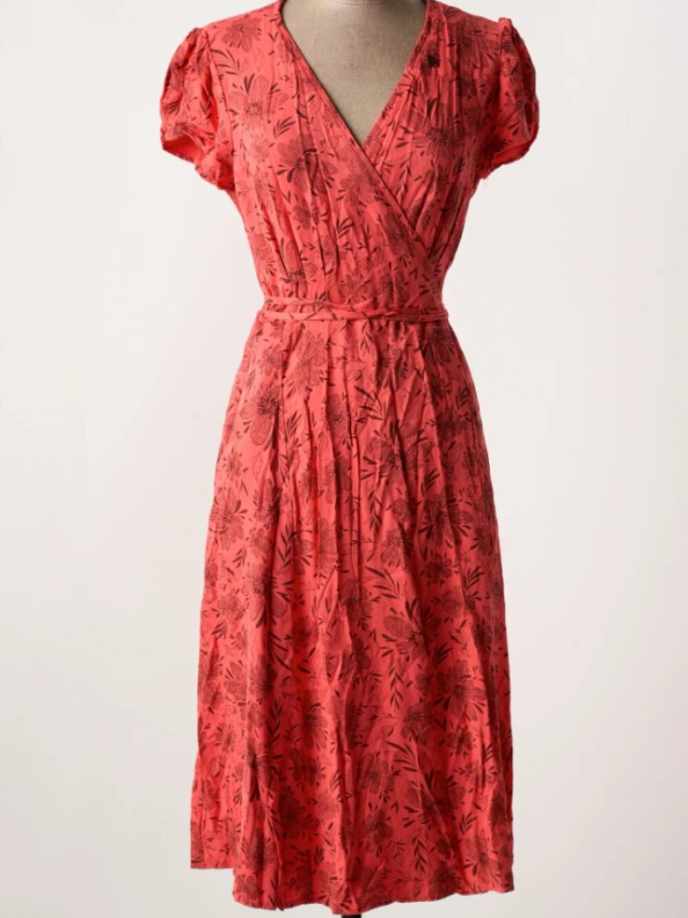Ragwear Floral Wrap Dress | Coral Red | Size M | Worn Once, Very Good Condition